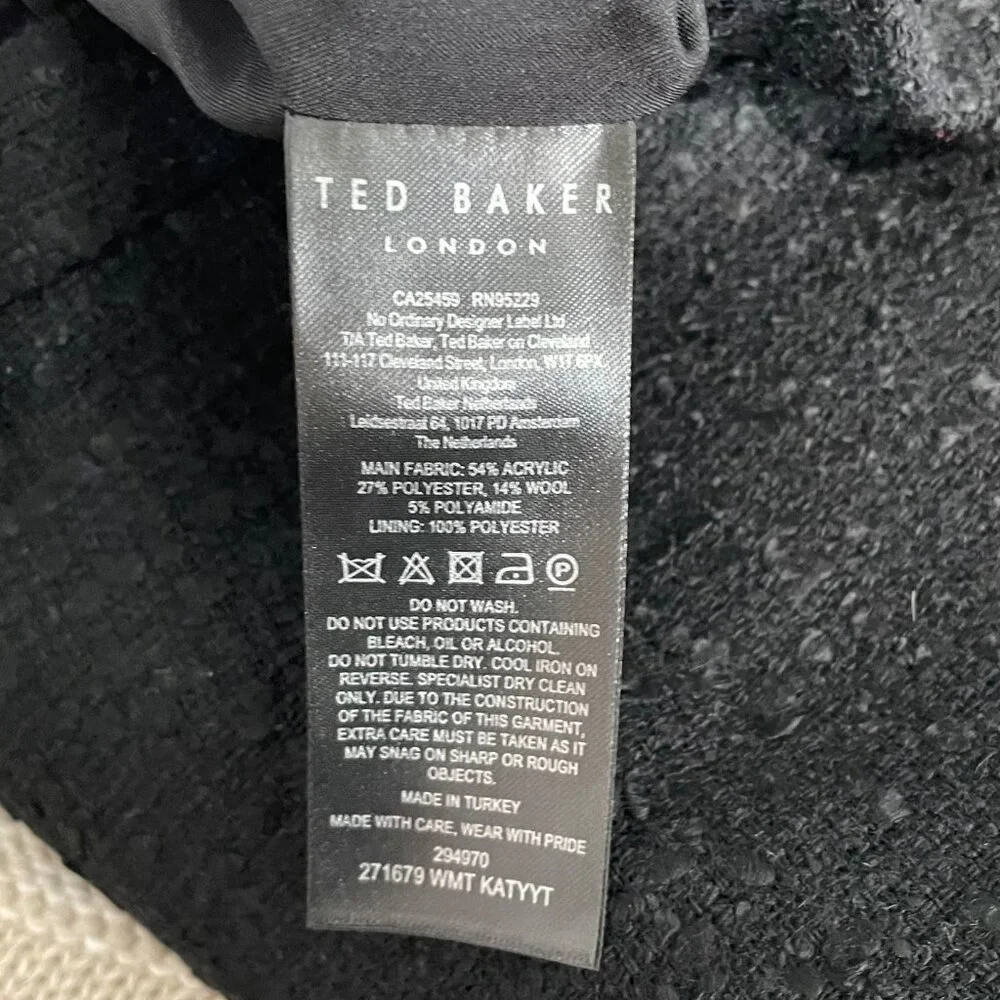New Ted Baker Tweed Straight Leg Trousers Black size 1, 4, Small